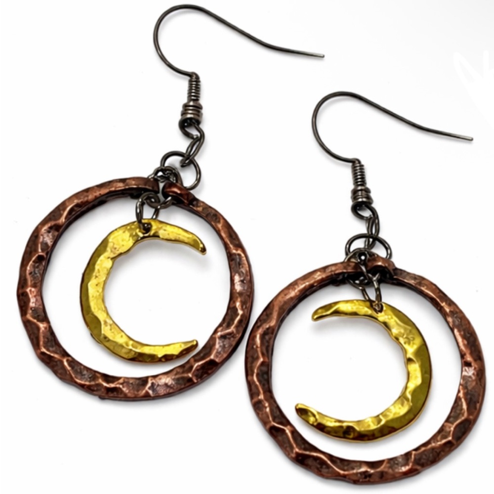 Artisan Gold and Brown Hoop Earrings